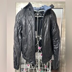 GAP Women's Black Quilted Leather Bomber Jacket